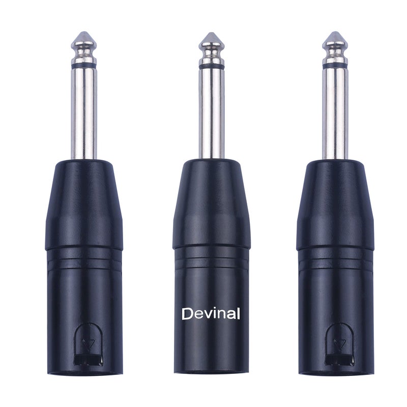 Devinal XLR Male to 1/4" Adapter Upgrade 6.35mm Mono to XLR Gender Changer, Quarter Inch TS to 3 PIN XLR Converter Audio Coupler Connector Metal Construction Mic Jack Plug (3 Pack) - Image 1